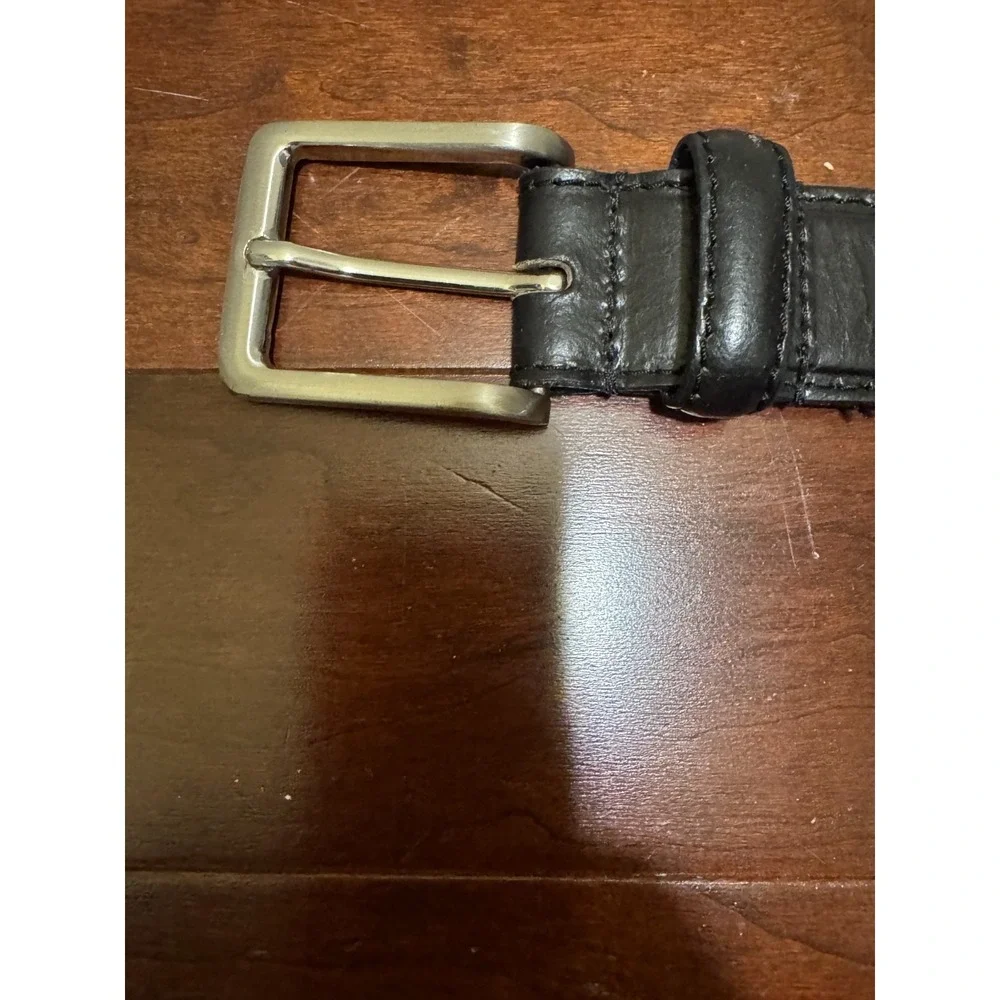 Mens Black Genuine Leather Belt Silver Buckle Classic Size 38-40
